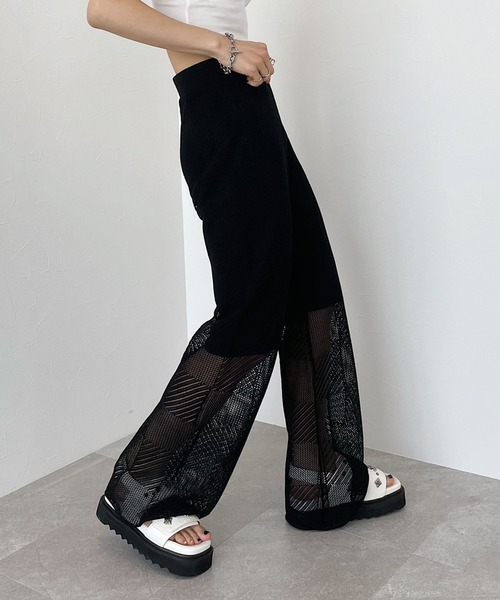 PAGEBOY（ページボーイ）の「メッシュイージーパンツ（その他パンツ・レディース・ブラック/オフホワイト/ターコイズブルー・FREE）」の2枚目の写真