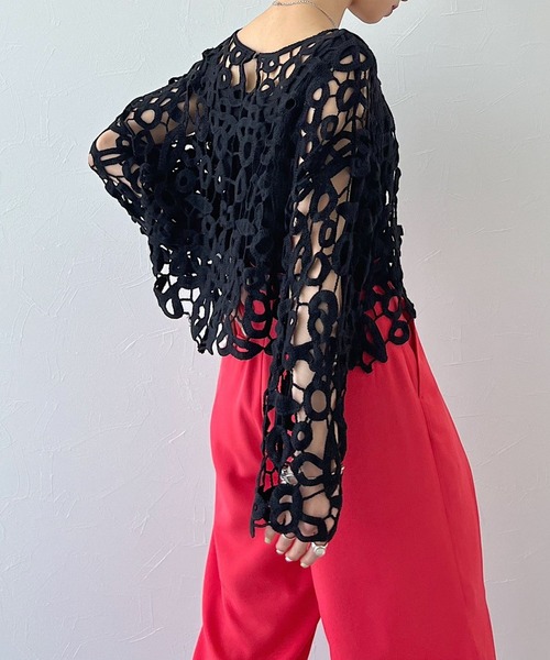 PAGEBOY(ページボーイ)の「CORE / クロシェショートプルオーバー(ニット/セーター・レディース・オフホワイト/ブラック・FREE)」の7枚目の写真