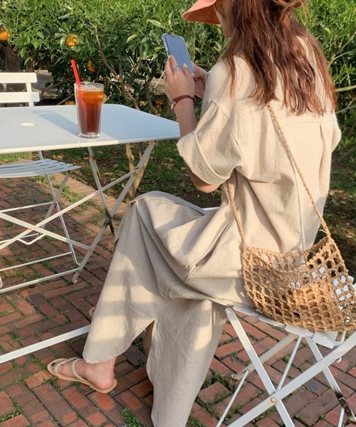 VitaFelice（ヴィータフェリーチェ）の「ロングシャツワンピース（ワンピース・レディース・チャコールグレー/ホワイト系その他/イエロー・FREE）」の4枚目の写真