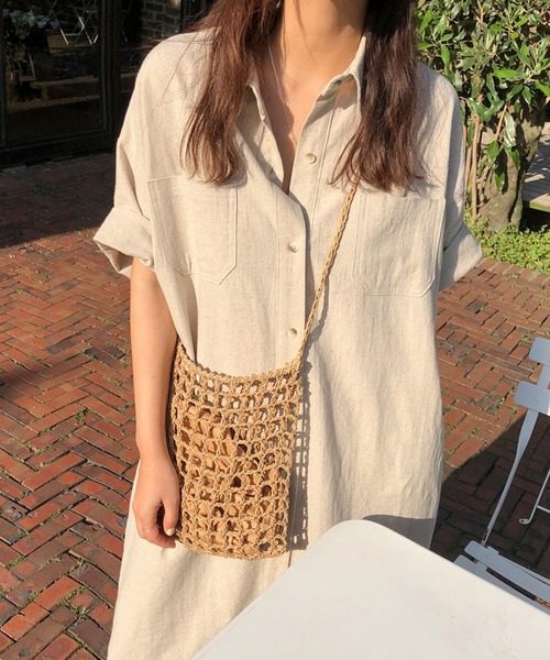 VitaFelice（ヴィータフェリーチェ）の「ロングシャツワンピース（ワンピース・レディース・チャコールグレー/ホワイト系その他/イエロー・FREE）」の5枚目の写真