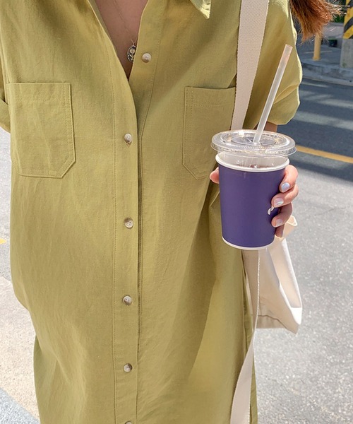 VitaFelice（ヴィータフェリーチェ）の「ロングシャツワンピース（ワンピース・レディース・チャコールグレー/ホワイト系その他/イエロー・FREE）」の18枚目の写真