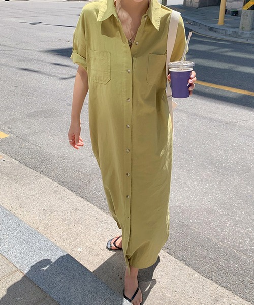 VitaFelice（ヴィータフェリーチェ）の「ロングシャツワンピース（ワンピース・レディース・チャコールグレー/ホワイト系その他/イエロー・FREE）」の13枚目の写真