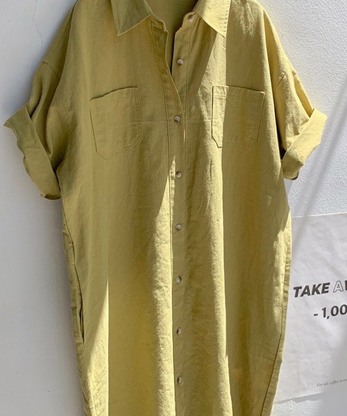 VitaFelice（ヴィータフェリーチェ）の「ロングシャツワンピース（ワンピース・レディース・チャコールグレー/ホワイト系その他/イエロー・FREE）」の20枚目の写真