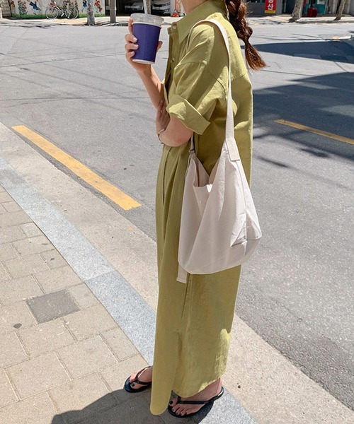 VitaFelice（ヴィータフェリーチェ）の「ロングシャツワンピース（ワンピース・レディース・チャコールグレー/ホワイト系その他/イエロー・FREE）」の14枚目の写真