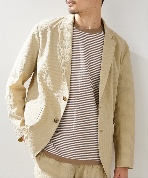 417 EDIFICE(フォーワンセブンエディフィス)の「【COOL FIBER / クールファイバー】サッカージャケット(テーラードジャケット・メンズ・グレー/ベージュ/ネイビー・SMALL/MEDIUM/LARGE)」の1枚目の写真