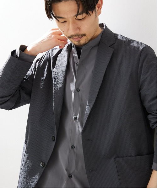 417 EDIFICE(フォーワンセブンエディフィス)の「【COOL FIBER / クールファイバー】サッカージャケット(テーラードジャケット・メンズ・グレー/ベージュ/ネイビー・SMALL/MEDIUM/LARGE)」の6枚目の写真