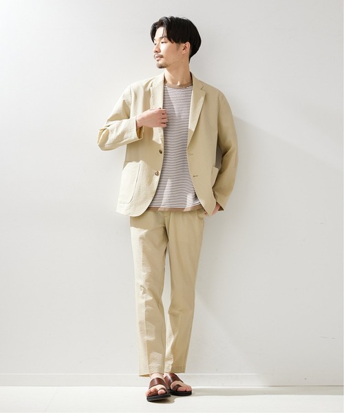 417 EDIFICE(フォーワンセブンエディフィス)の「【COOL FIBER / クールファイバー】サッカージャケット(テーラードジャケット・メンズ・グレー/ベージュ/ネイビー・SMALL/MEDIUM/LARGE)」の9枚目の写真