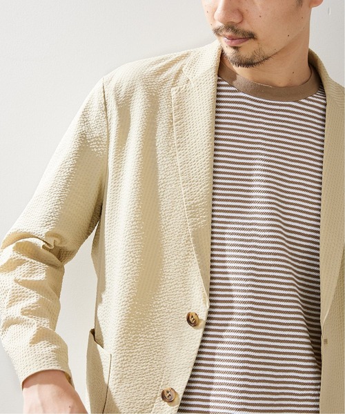 417 EDIFICE(フォーワンセブンエディフィス)の「【COOL FIBER / クールファイバー】サッカージャケット(テーラードジャケット・メンズ・グレー/ベージュ/ネイビー・SMALL/MEDIUM/LARGE)」の10枚目の写真