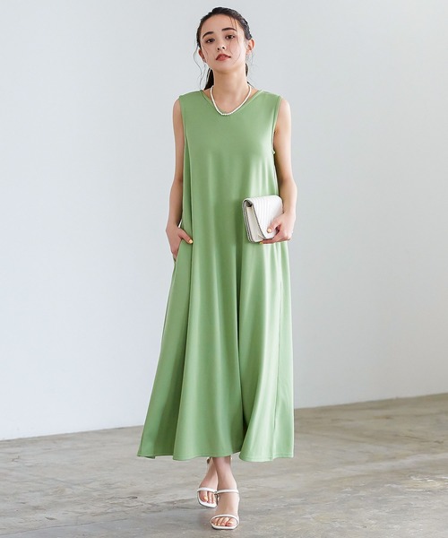 KOBE LETTUCE（コウベレタス）の「[ 選べる2タイプ ] Vネックポンチワンピース（ワンピース・レディース・ピンク系/ブラック/オレンジ系/ピンク/オレンジ系1/ホワイト系1/カーキ系/カーキ/ホワイト系/ブラック系/ピンク系2/グリーン系/ミント/ピンク系1/ブルー系/ベージュ系/ブルー系1/ベージュ系1・2/1）」の10枚目の写真