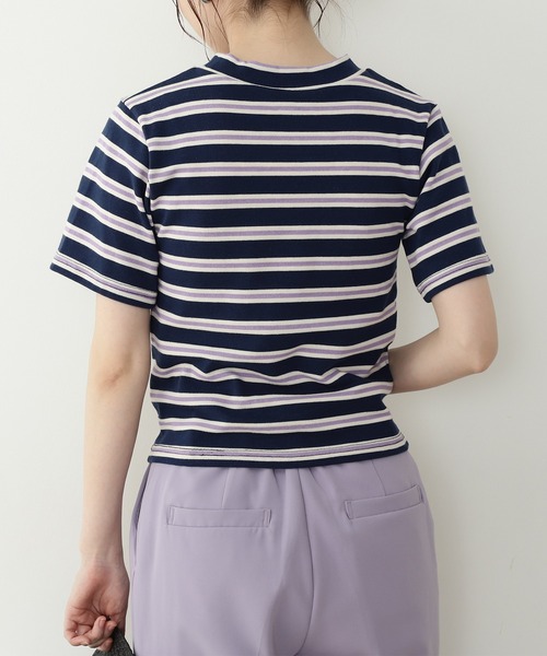 N.（N. Natural Beauty Basic）（エヌエヌナチュラルビューティーベーシック）の「◆モックネックコンパクトＴシャツ（Tシャツ/カットソー・レディース・ネイビー/グリーン・MEDIUM）」の8枚目の写真