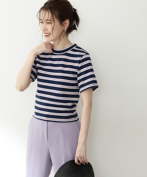 N.（N. Natural Beauty Basic）（エヌエヌナチュラルビューティーベーシック）の「◆モックネックコンパクトＴシャツ（Tシャツ/カットソー・レディース・ネイビー/グリーン・MEDIUM）」の5枚目の写真
