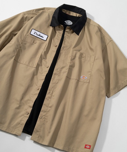 Dickies(ディッキーズ)の「【Dickies/ディッキーズ】ビッグシルエット T/Cツイル ワンポイント ワッペン ワークシャツ/ クレリック 半袖シャツ(シャツ/ブラウス・メンズ・アイボリー/ブラック/ベージュ/グリーン・XL/M/L)」の3枚目の写真