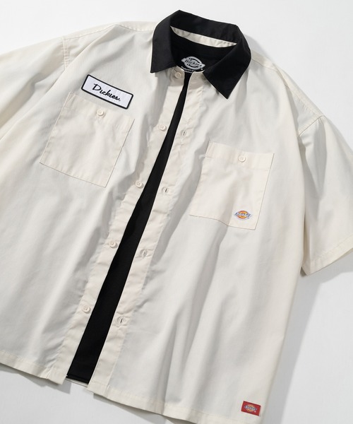 Dickies(ディッキーズ)の「【Dickies/ディッキーズ】ビッグシルエット T/Cツイル ワンポイント ワッペン ワークシャツ/ クレリック 半袖シャツ(シャツ/ブラウス・メンズ・アイボリー/ブラック/ベージュ/グリーン・XL/M/L)」の2枚目の写真