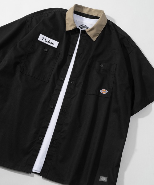 Dickies(ディッキーズ)の「【Dickies/ディッキーズ】ビッグシルエット T/Cツイル ワンポイント ワッペン ワークシャツ/ クレリック 半袖シャツ(シャツ/ブラウス・メンズ・アイボリー/ブラック/ベージュ/グリーン・XL/M/L)」の1枚目の写真