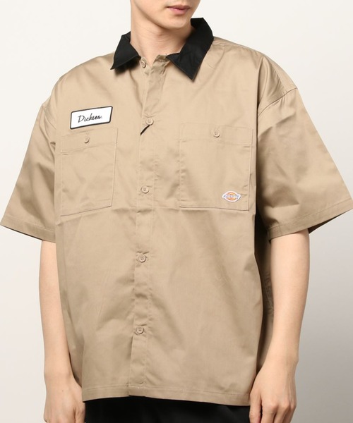 Dickies(ディッキーズ)の「【Dickies/ディッキーズ】ビッグシルエット T/Cツイル ワンポイント ワッペン ワークシャツ/ クレリック 半袖シャツ(シャツ/ブラウス・メンズ・アイボリー/ブラック/ベージュ/グリーン・XL/M/L)」の6枚目の写真