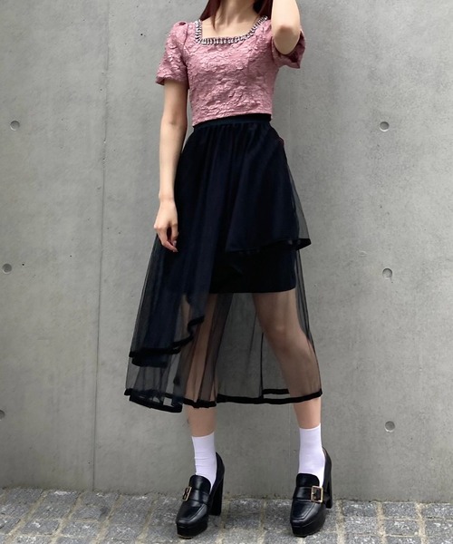 Crea titty&Co. PETIT（クレアティティーアンドコープチ）の「【Crea titty&Co.PETIT】パイピングチュールスカート（スカート・レディース・ブラック/アイボリー・FREE）」の5枚目の写真