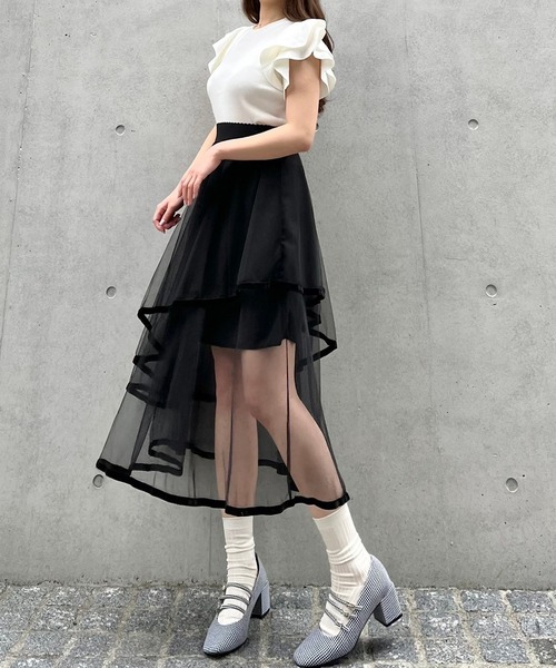 Crea titty&Co. PETIT（クレアティティーアンドコープチ）の「【Crea titty&Co.PETIT】パイピングチュールスカート（スカート・レディース・ブラック/アイボリー・FREE）」の9枚目の写真