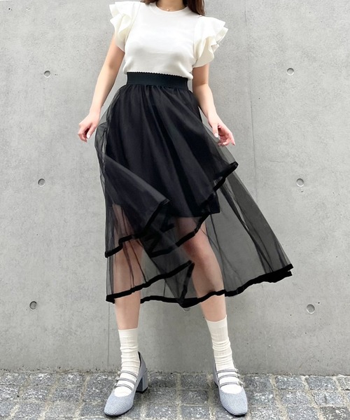 Crea titty&Co. PETIT（クレアティティーアンドコープチ）の「【Crea titty&Co.PETIT】パイピングチュールスカート（スカート・レディース・ブラック/アイボリー・FREE）」の10枚目の写真