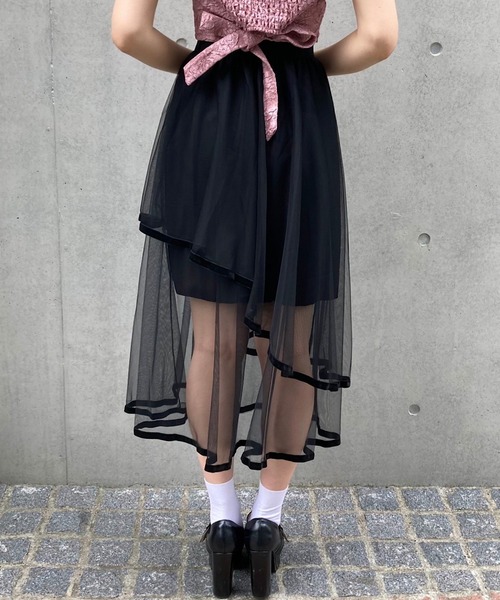 Crea titty&Co. PETIT（クレアティティーアンドコープチ）の「【Crea titty&Co.PETIT】パイピングチュールスカート（スカート・レディース・ブラック/アイボリー・FREE）」の3枚目の写真