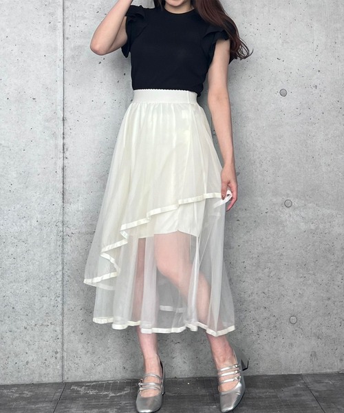 Crea titty&Co. PETIT（クレアティティーアンドコープチ）の「【Crea titty&Co.PETIT】パイピングチュールスカート（スカート・レディース・ブラック/アイボリー・FREE）」の16枚目の写真