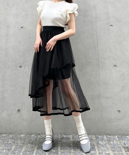 Crea titty&Co. PETIT（クレアティティーアンドコープチ）の「【Crea titty&Co.PETIT】パイピングチュールスカート（スカート・レディース・ブラック/アイボリー・FREE）」の18枚目の写真