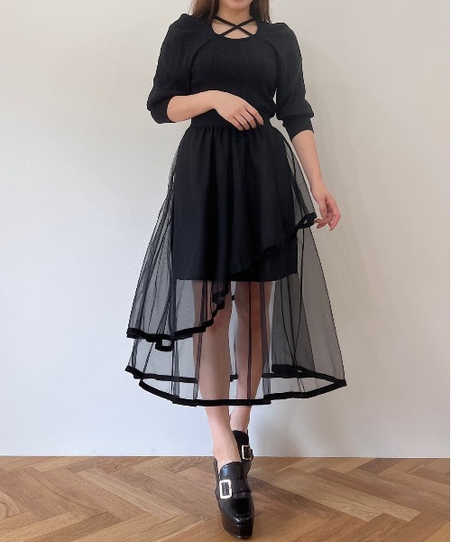 Crea titty&Co. PETIT（クレアティティーアンドコープチ）の「【Crea titty&Co.PETIT】パイピングチュールスカート（スカート・レディース・ブラック/アイボリー・FREE）」の19枚目の写真