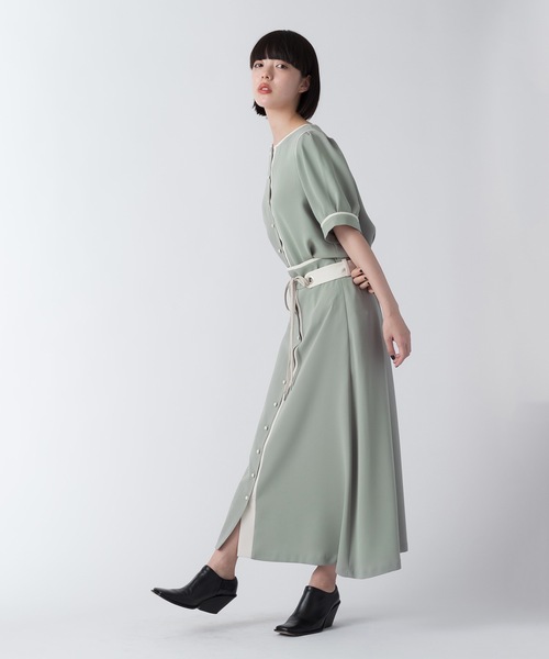 La SRIC（ラスリック）の「La SRIC / バイカラートリミングSK【セットアップ可】（スカート・レディース・グリーン/グレー系その他・38）」の3枚目の写真