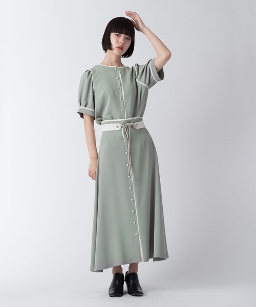 La SRIC（ラスリック）の「La SRIC / バイカラートリミングSK【セットアップ可】（スカート・レディース・グリーン/グレー系その他・38）」の8枚目の写真