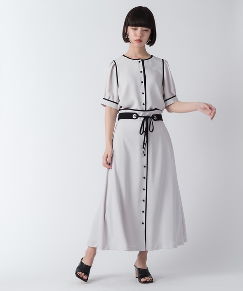 La SRIC（ラスリック）の「La SRIC / バイカラートリミングSK【セットアップ可】（スカート・レディース・グリーン/グレー系その他・38）」の10枚目の写真