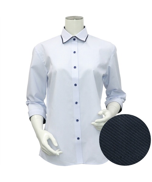 TOKYO SHIRTS(トウキョウシャツ)の「形態安定ノーアイロン ワイド 七分袖ビジネスワイシャツ(ビジネスシャツ・レディース・ライトブルー・LL/XL/M/S/L)」の2枚目の写真
