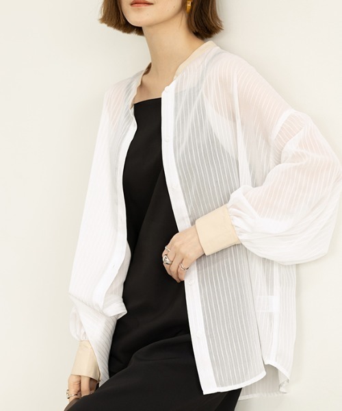 GeeRA(ジーラ)の「シアーストライプ配色シャツ(シャツ/ブラウス・レディース・オフホワイト/イエロー・MEDIUM)」の1枚目の写真