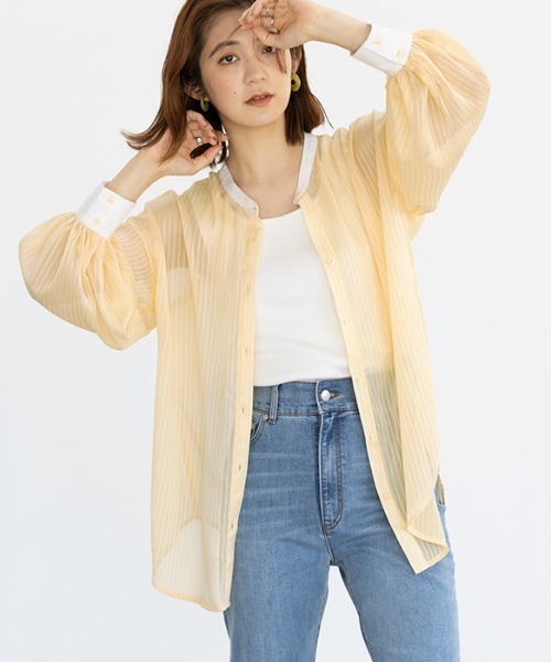 GeeRA(ジーラ)の「シアーストライプ配色シャツ(シャツ/ブラウス・レディース・オフホワイト/イエロー・MEDIUM)」の17枚目の写真