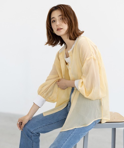 GeeRA(ジーラ)の「シアーストライプ配色シャツ(シャツ/ブラウス・レディース・オフホワイト/イエロー・MEDIUM)」の14枚目の写真
