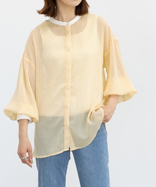 GeeRA(ジーラ)の「シアーストライプ配色シャツ(シャツ/ブラウス・レディース・オフホワイト/イエロー・MEDIUM)」の12枚目の写真