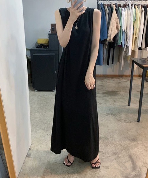 Chaco closet(チャコ クローゼット)の「バックリボンノースリーブロングワンピース(ワンピース・レディース・ブラック/アイボリー・FREE)」の10枚目の写真