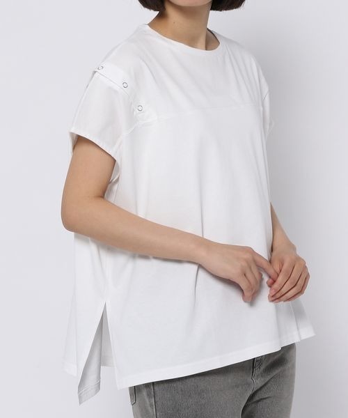 mysty woman（ミスティウーマン）の「ショルダーボタンプルオーバー 299707（Tシャツ/カットソー・レディース・ブラック/オフホワイト/グレイッシュブルー・FREE）」の13枚目の写真