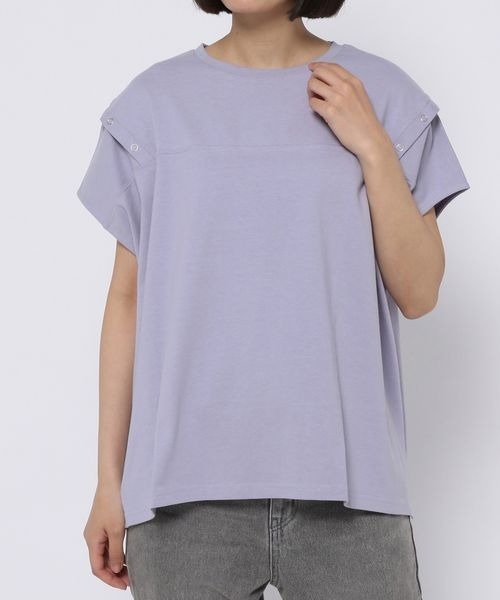 mysty woman（ミスティウーマン）の「ショルダーボタンプルオーバー 299707（Tシャツ/カットソー・レディース・ブラック/オフホワイト/グレイッシュブルー・FREE）」の15枚目の写真