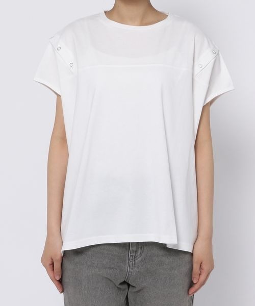 mysty woman（ミスティウーマン）の「ショルダーボタンプルオーバー 299707（Tシャツ/カットソー・レディース・ブラック/オフホワイト/グレイッシュブルー・FREE）」の16枚目の写真