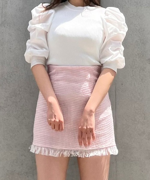 titty＆Co. PETIT by poyo（ティティーアンドコープティバイポヨ）の「【titty&Co.PETIT by POYO】ツイードフリンジミニスカパン（スカート・レディース・ピンク・FREE）」の7枚目の写真