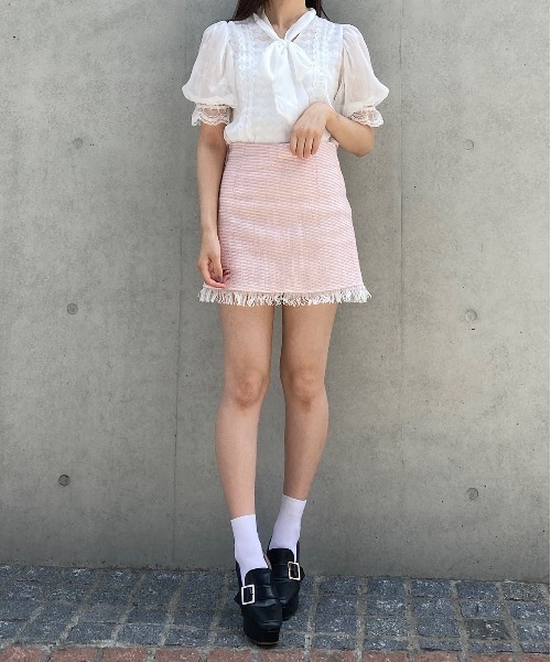 titty＆Co. PETIT by poyo（ティティーアンドコープティバイポヨ）の「【titty&Co.PETIT by POYO】ツイードフリンジミニスカパン（スカート・レディース・ピンク・FREE）」の13枚目の写真
