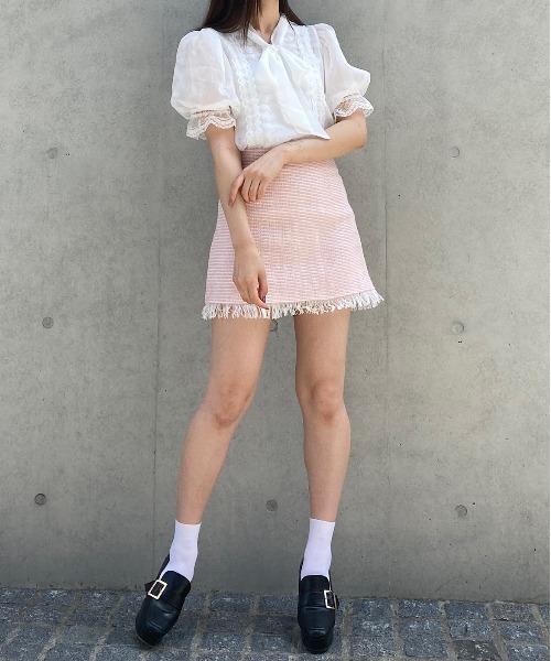 titty＆Co. PETIT by poyo（ティティーアンドコープティバイポヨ）の「【titty&Co.PETIT by POYO】ツイードフリンジミニスカパン（スカート・レディース・ピンク・FREE）」の14枚目の写真