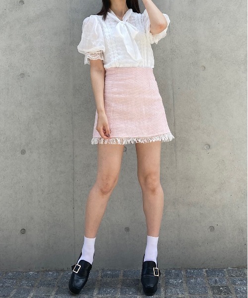 titty＆Co. PETIT by poyo（ティティーアンドコープティバイポヨ）の「【titty&Co.PETIT by POYO】ツイードフリンジミニスカパン（スカート・レディース・ピンク・FREE）」の12枚目の写真