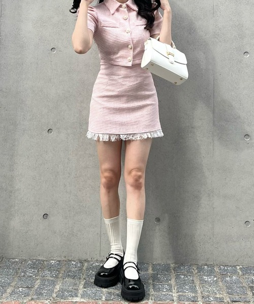 titty＆Co. PETIT by poyo（ティティーアンドコープティバイポヨ）の「【titty&Co.PETIT by POYO】ツイードフリンジミニスカパン（スカート・レディース・ピンク・FREE）」の8枚目の写真