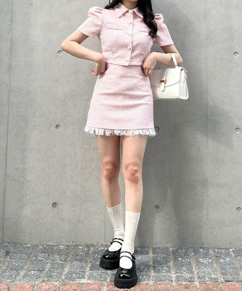 titty＆Co. PETIT by poyo（ティティーアンドコープティバイポヨ）の「【titty&Co.PETIT by POYO】ツイードフリンジミニスカパン（スカート・レディース・ピンク・FREE）」の9枚目の写真