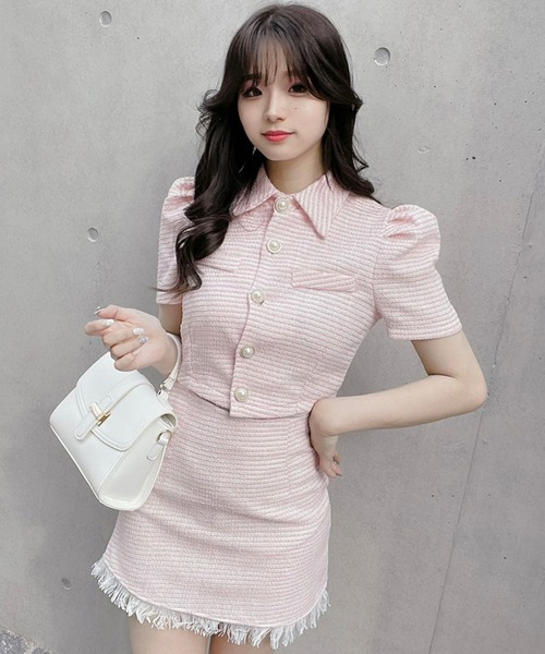 titty＆Co. PETIT by poyo（ティティーアンドコープティバイポヨ）の「【titty&Co.PETIT by POYO】ツイードフリンジミニスカパン（スカート・レディース・ピンク・FREE）」の2枚目の写真