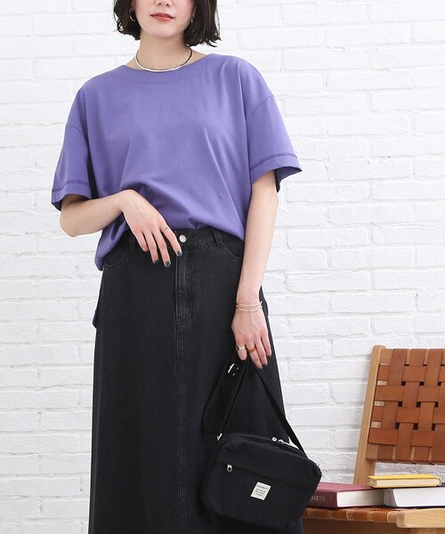 SHOO・LA・RUE（シューラルー）の「◆【洗える/SHOO ICE】ひんやりタッチスリットTシャツ（Tシャツ/カットソー・レディース・ブラック/グリーン/ライトパープル/ダークオレンジ/ホワイト系/ブラック系2/パープル系4・02/03）」の7枚目の写真