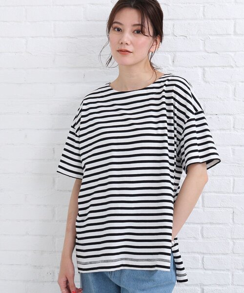 SHOO・LA・RUE（シューラルー）の「◆【洗える/SHOO ICE】ひんやりタッチスリットTシャツ（Tシャツ/カットソー・レディース・ブラック/グリーン/ライトパープル/ダークオレンジ/ホワイト系/ブラック系2/パープル系4・02/03）」の8枚目の写真