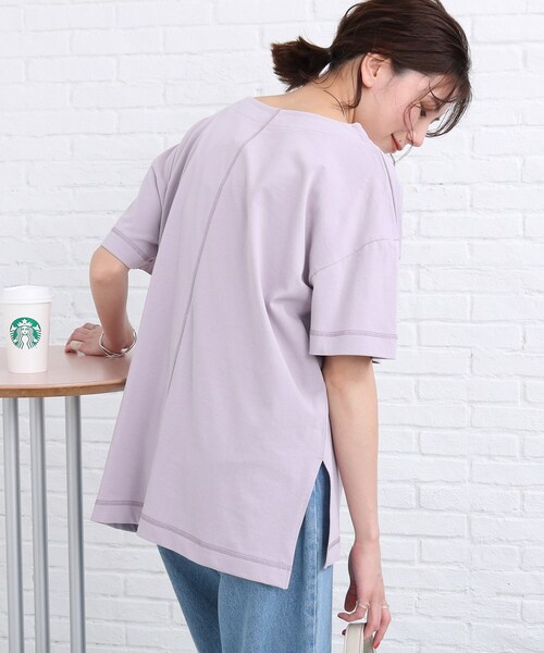 SHOO・LA・RUE（シューラルー）の「◆【洗える/SHOO ICE】ひんやりタッチスリットTシャツ（Tシャツ/カットソー・レディース・ブラック/グリーン/ライトパープル/ダークオレンジ/ホワイト系/ブラック系2/パープル系4・02/03）」の22枚目の写真