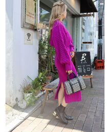 サイドオープンレイヤードニットワンピース