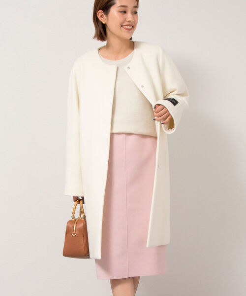 【ノーリーズ　ソフィ】ラム　ノーカラーコート　ホワイト　36 ラムノーカラーコートホワイト36 【NOLLEY'S sophi 】